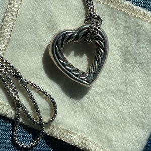 Authentic David Yurman sterling silver cable heart necklace.
